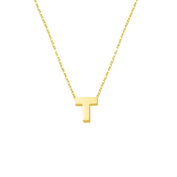 T Harfi 14 Ayar Altın Taşsız Minimal Harf Kolye ürün görseli
