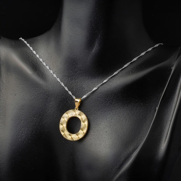 14 Ayar Altın İşlemeli O Harfi Kolye Ucu - Resim 2