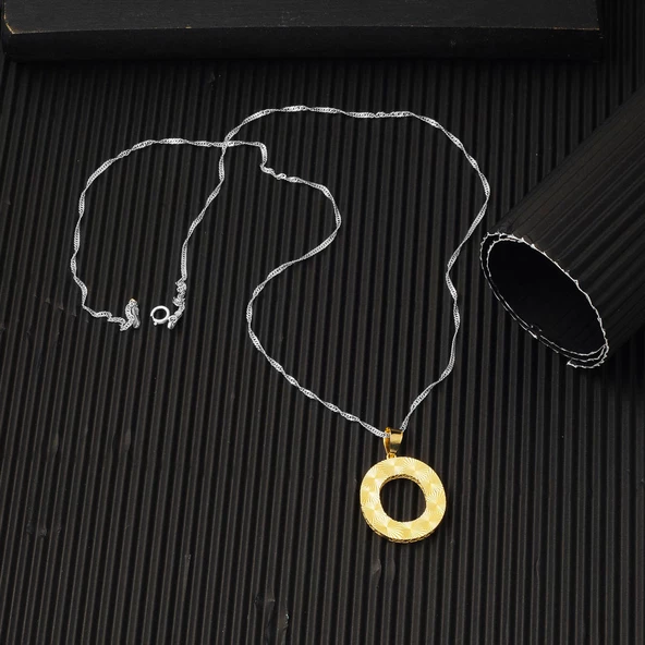 14 Ayar Altın İşlemeli O Harfi Kolye Ucu - Resim 4