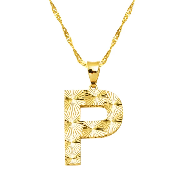 14 Ayar Altın 3 Boyutlu İşlemeli P Harfi Kolye ürün görseli 1
