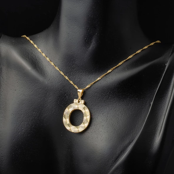 14 Ayar Altın 3 Boyutlu İşlemeli Ö Harfi Kolye - Resim 2