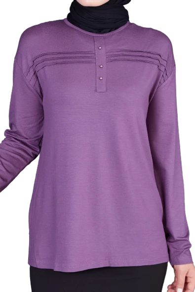 Fresh&Moda Kadın Lila Likralı Anne Penye Bluz (36486159) - 3