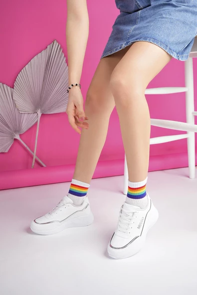 Muggo Happy Garantili Kadın Ortopedik Günlük Bağcıklı Şık Rahat Sneaker Spor Ayakkabı - 5