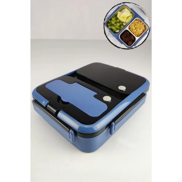 Digithome Bölmeli Çelik Hazneli Yemek Taşıma ve Saklama Kabı İş Ofis Okul İçin 25 Cm Mavi - YK1392 C320.025 - 9