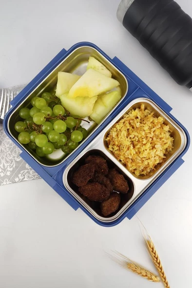 Digithome Bölmeli Çelik Hazneli Yemek Taşıma ve Saklama Kabı İş Ofis Okul İçin 25 Cm Mavi - YK1392 C320.025 - 3