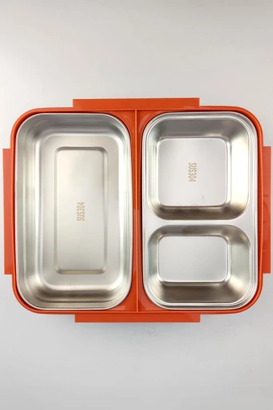 Digithome Bölmeli Çelik Hazneli Yemek Taşıma ve Saklama Kabı İş Ofis Okul İçin 25 Cm Turuncu - YK1392 C320.025 - 6