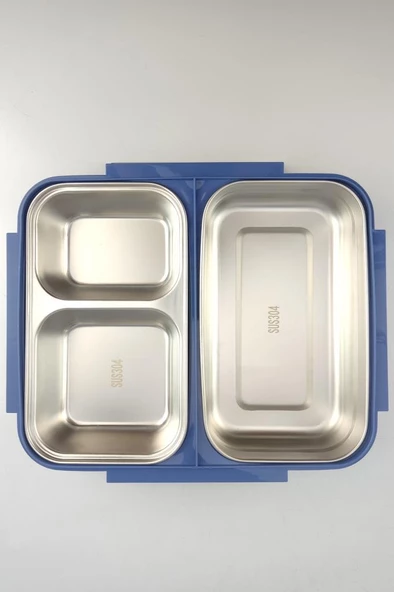 Digithome Bölmeli Çelik Hazneli Yemek Taşıma ve Saklama Kabı İş Ofis Okul İçin 25 Cm Mavi - YK1392 C320.025 - 6