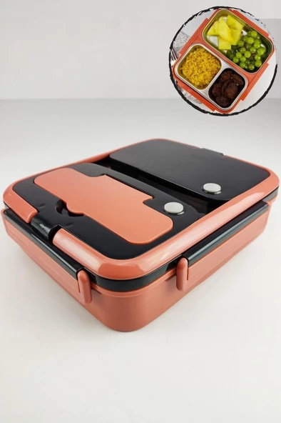 Digithome Bölmeli Çelik Hazneli Yemek Taşıma ve Saklama Kabı İş Ofis Okul İçin 25 Cm Turuncu - YK1392 C320.025