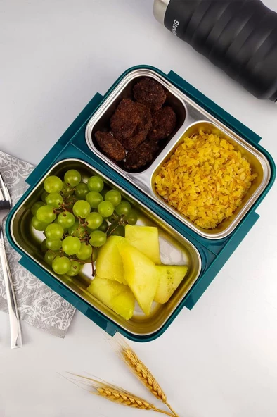 Cooker Bölmeli Çelik Hazneli Yemek Taşıma ve Saklama Kabı İş Ofis Okul İçin 25 Cm Yeşil - YK1392 C320.025 - 3