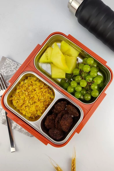 Digithome Bölmeli Çelik Hazneli Yemek Taşıma ve Saklama Kabı İş Ofis Okul İçin 25 Cm Turuncu - YK1392 C320.025 - 3