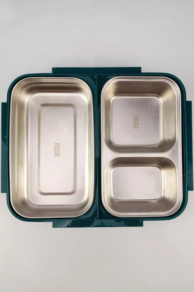 Cooker Bölmeli Çelik Hazneli Yemek Taşıma ve Saklama Kabı İş Ofis Okul İçin 25 Cm Yeşil - YK1392 C320.025 - 6