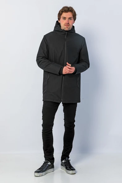 Erkek Regular Fit Kapüşonlu Fermuarlı Çok Cepli Kışlık Klasik Mont - 8