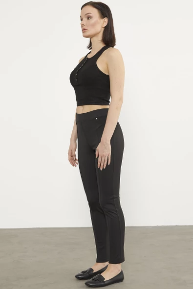 Önden Dikiş Detaylı Tayt - Siyah - Resim 3