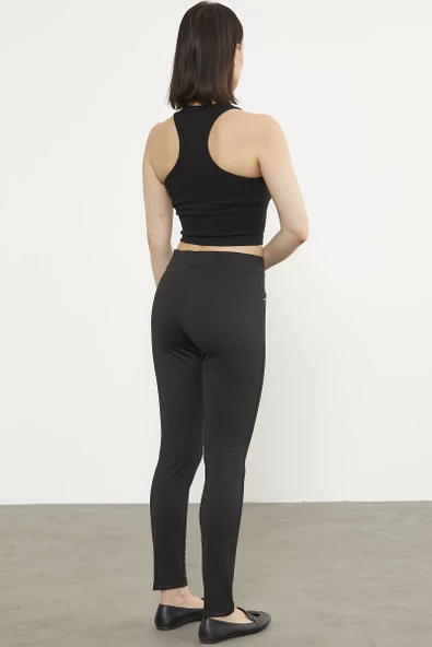 Önden Dikiş Detaylı Tayt - Siyah - Resim 5