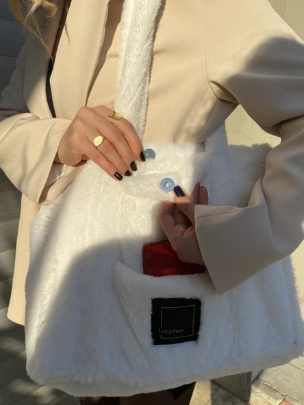 LuLuYen Peluş Çanta 2025 Sonbahar Kış Sezonu Yeni Moda Çok Şık Trend Yumuşacık Omuz Çantası - 7