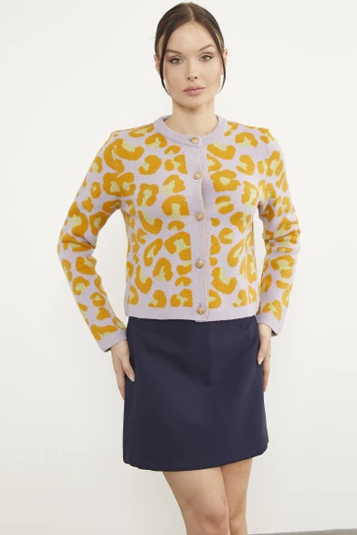 Leopar Desenli Triko Hırka - Lila ürün görseli