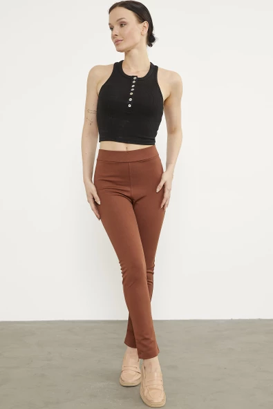 Süs Cepli Aksesuar Detaylı Tayt - Kiremit - Resim 3