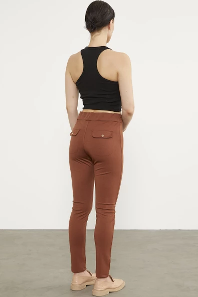 Süs Cepli Aksesuar Detaylı Tayt - Kiremit - Resim 5