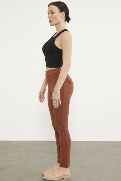 Süs Cepli Aksesuar Detaylı Tayt - Kiremit - Resim 4