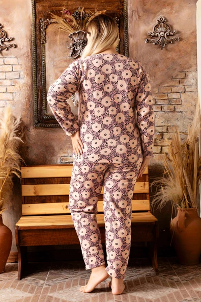 Nisanca Büyük Beden Peluş Polar Pijama Takımı- Kışlık Büyük Beden Kadın Pijama - 3