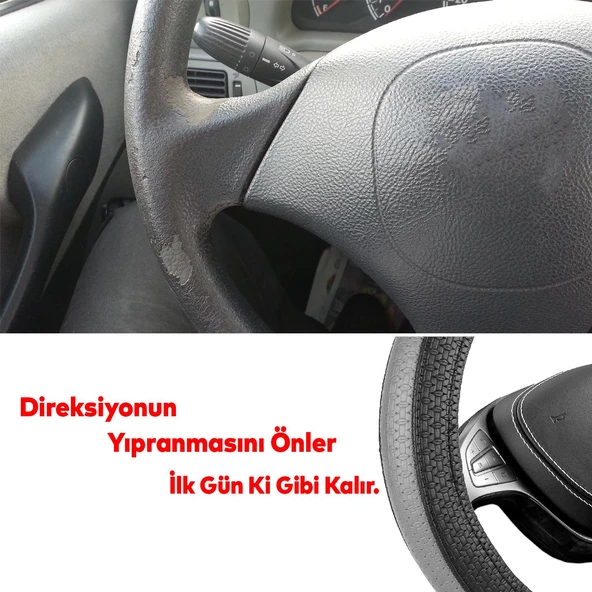 Automix Araç Araba Otomobil Direksiyon Koruma Kılıf Oto Kılıfı 36 38 CM GRİ-SİYAH Yarımay 3091 - 3