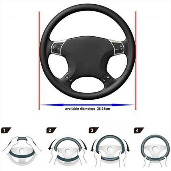 Automix Araç Araba Otomobil Direksiyon Koruma Kılıf Oto Kılıfı 36 38 CM GRİ-SİYAH Yarımay 3091 - 6