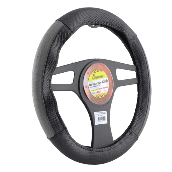 Automix Araç Araba Otomobil Direksiyon Koruma Kılıf Oto Kılıfı 36 38 CM GRİ-SİYAH Yarımay 3091 - 4