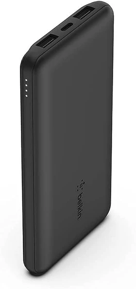 Belkin 10K Power Bank + USB-C 15W, Çift USB-A, 15cm USB-A - C Kablo, Siyah ürün görseli