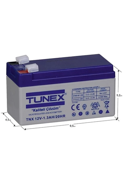 TUNEX 12V 1,3A Uyumlu 0,51 Kg Kuru Bakımsız Akü (97*43*53*59 Mm) TNX-12V1,3A - 2