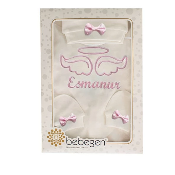 İsme Özel Pembe Nakışlı Bereli Eldivenli Kız Bebek Tulum - 3