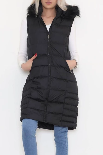 Yaka Kürklü Şişme Yelek Siyah - 1363.1839. - 3