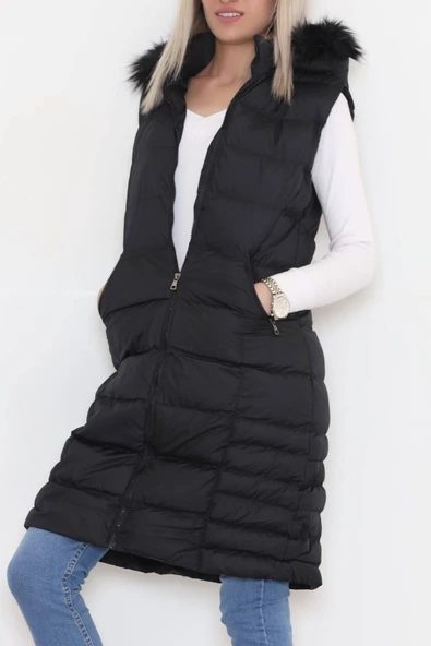 Yaka Kürklü Şişme Yelek Siyah - 1363.1839. - 12