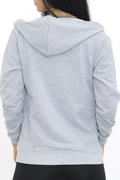 Kapşonlu Fermuarlı Sweat Gri - 3001.275. - 6