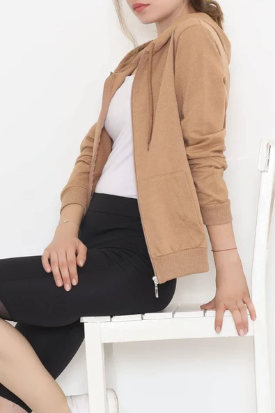 Kapşonlu Fermuarlı Sweat Sütlükahve - 3001.275. - 3