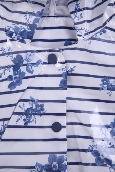 Babyhola Kız Çocuk Şeffaf Kapüşonlu Yağmurluk Mavi Çiçek Desen 5462 - 3