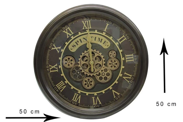 Yuvarlak Spintime Yeşiloksit Çarklı Metal Duvar Saati Hediyelik - 2