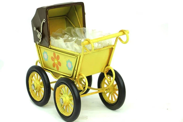 Dekoratif Metal Bebek Arabası Biblo Vintage Hediyelik - 2