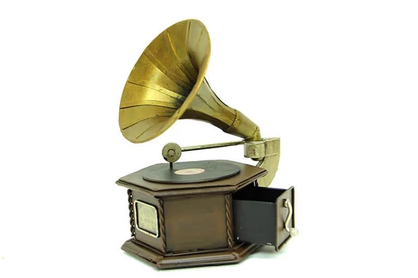 Dekoratif Metal Gramofon Kutu Obje Vintage Hediyelik - 4