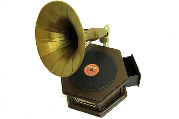 Dekoratif Metal Gramofon Kutu Obje Vintage Hediyelik - 5