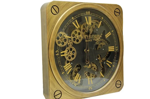 Saat Çarklı Kare Roma Rakamlı Duvar Saati Dekoratif Hediyelik - 3