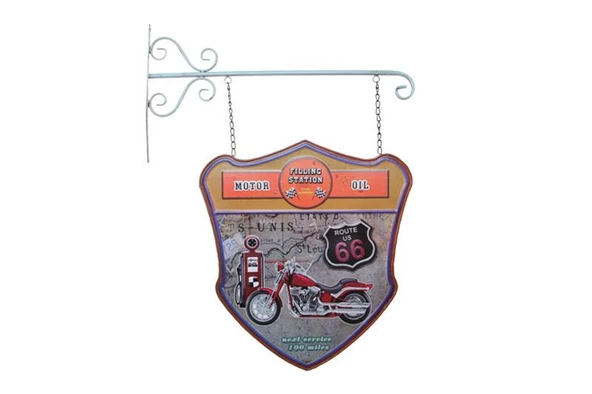 Dekoratif Çift Yönlü Route 66 Temalı Ferforje Askı - 2