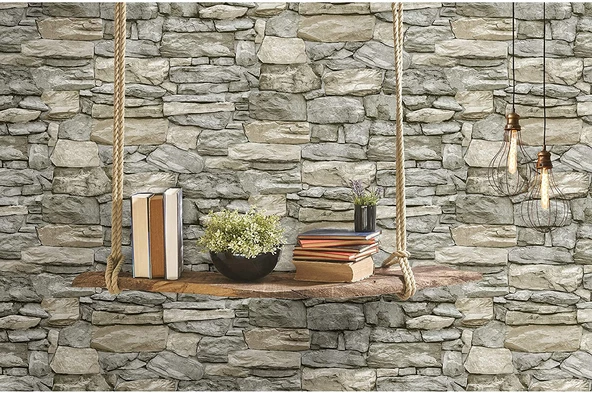 Kale Taş Duvar Desenli Kendinden Yapışkanlı 3D Duvar Raf Kapı Kaplama Kağıdı 3 Metre 60 Cm - 2