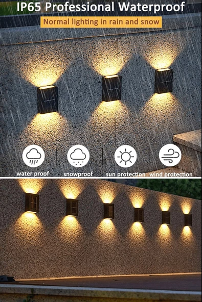 Tekli Yeni Model Solar Çift Taraflı Duvar Lambası Güneş Enerjili Aydınlatma Dekorasyon Aplik Işık - Resim 2