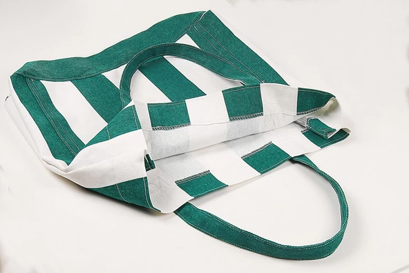 Kadın Kanvas 2 Cepli Günlük Renkli Plaj Omuz Çantası Yeşil - 3