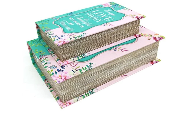 Kutu Kitap Love Story 2'li Set Kitap Kutusu Dekoratif Hediyelik - 3