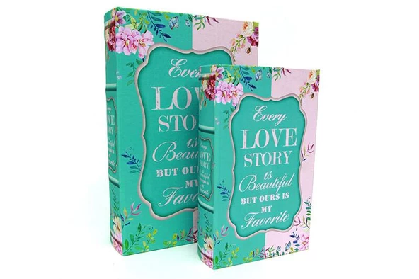Kutu Kitap Love Story 2'li Set Kitap Kutusu Dekoratif Hediyelik - 2