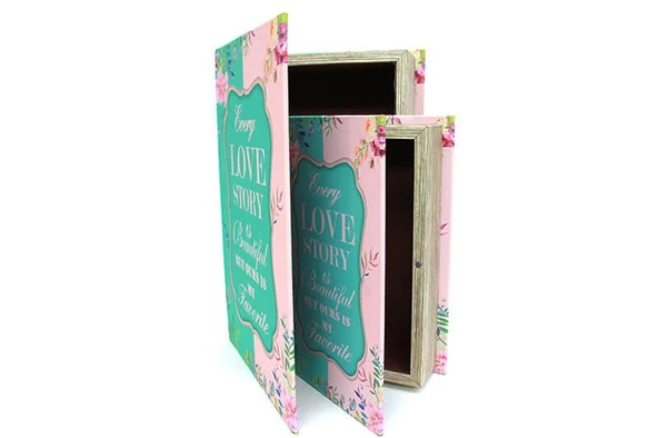 Kutu Kitap Love Story 2'li Set Kitap Kutusu Dekoratif Hediyelik - 5