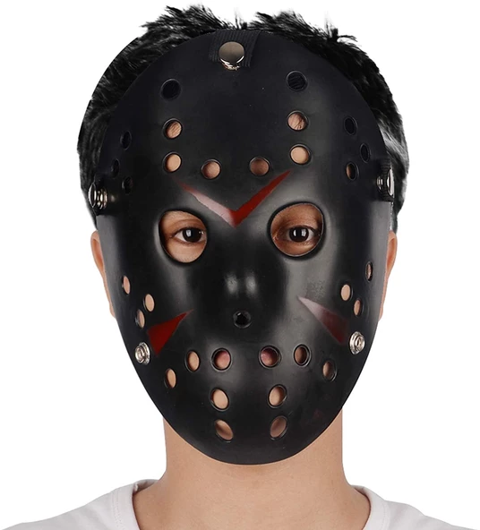 Siyah Renk Kırmızı Çizgili Tam Yüz Hokey Jason Maskesi Hannibal Maskesi - 3