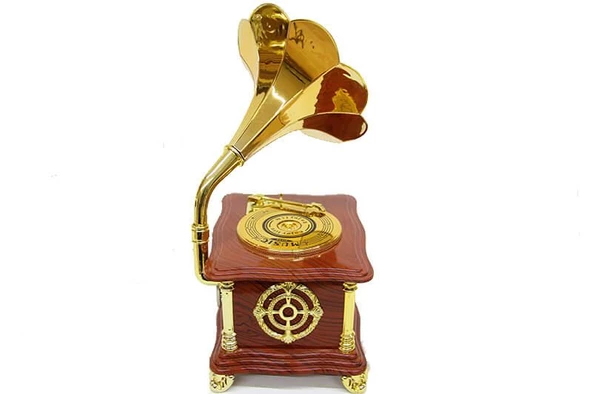 Gramofon Ayaklı Müzikli Vintage Müzik Kutusu Hediyelik - Resim 4