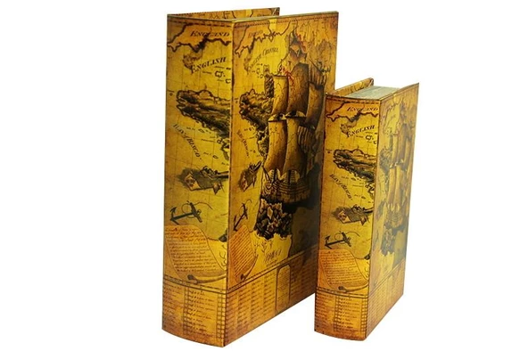 Kutu Kitap Harita 2'li Set Dekoratif Hediyelik